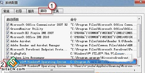 勾选C:\Program Files\Windows Sidebar\sidebar.exe/autoRun