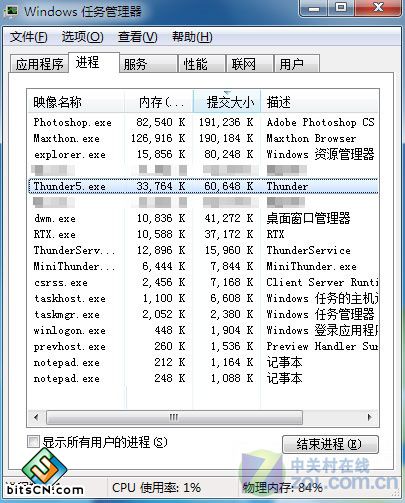 Windows7中直接查看软件所耗虚拟内存